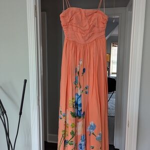 Anthropologie Peach Floral Maxi Dress